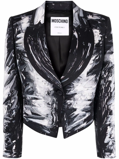 Moschino Paint-print Single-breasted Blazer In Black