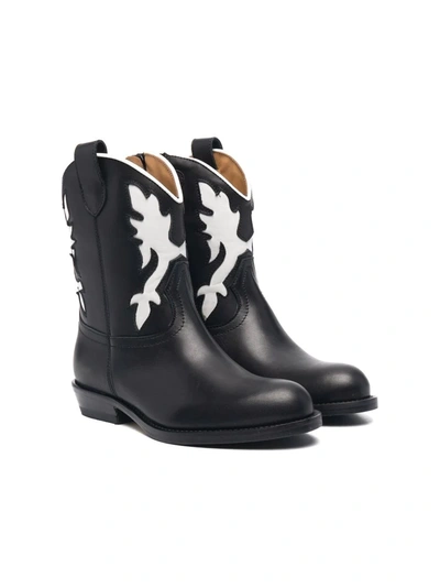 Gallucci Kids' Two-tone Leather Boots In Black