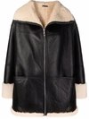 Totême Two-tone Shearling Zipped Jacket In Black Leather In Black