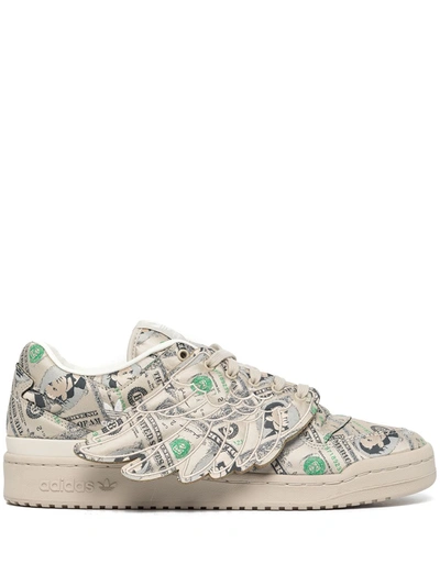Adidas Originals Jeremy Scott Forum Low Money Wings Printed Leather Sneakers In Neutrals