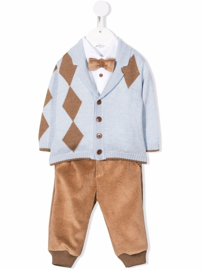 Colorichiari Babies' Cardigan Corduroy-trouser Tracksuit Set In Brown