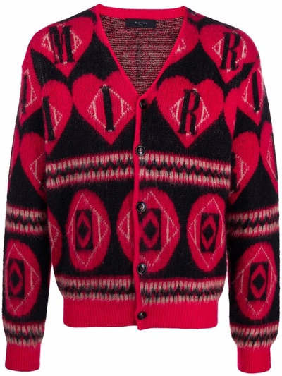 Amiri Logo Heart Mohair Blend Knit Cardigan In Multi