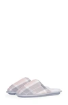 Barbour Maddie Faux Fur Lined Mule Slipper In Recycled Pink/ Grey Tartan