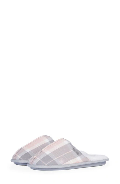 Barbour Maddie Faux Fur Lined Mule Slipper In Recycled Pink/ Grey Tartan