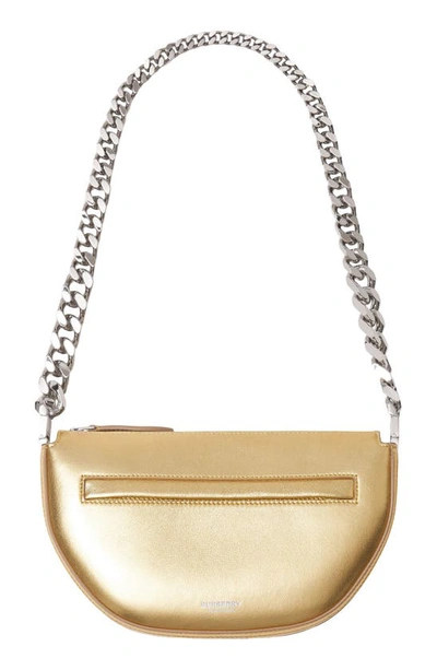 Burberry Olympia Half-moon Metallic-leather Shoulder Bag In Gold