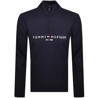 Tommy Hilfiger Embroidered Flag Logo Half Zip Sweatshirt In Black In Navy