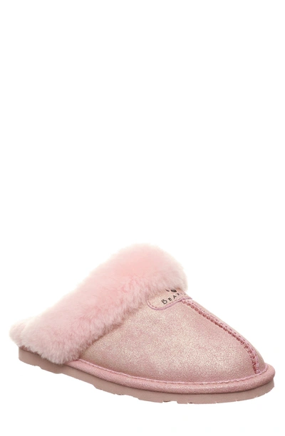 Bearpaw Loki Leopard Print Genuine Shearling Lined Suede Slipper In Pink Glitter