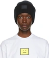 Acne Studios Womens Black Face Logo-patch Wool Beanie Hat