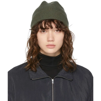 Lemaire Green Wool Ribbed Beanie In 645 Pine
