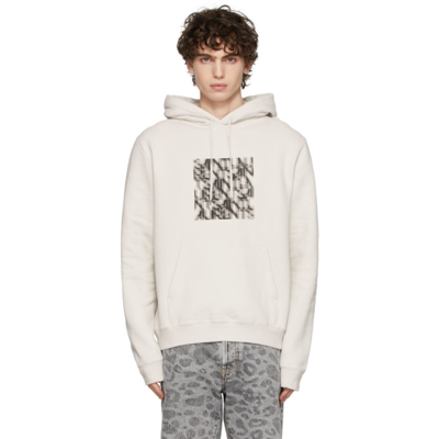 Saint Laurent Optical Illusion-print Relaxed Hoodie In Dirty Ecru Noir
