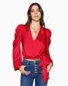 Ramy Brook Pauline Cropped Wrap Top In Rouge