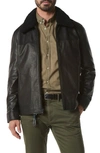 Andrew Marc Truxton Leather Removable Shearling Trim Jacket In Black