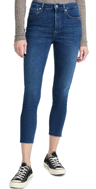 Rag & Bone Nina High Waist Raw Hem Ankle Skinny Jeans In Blue