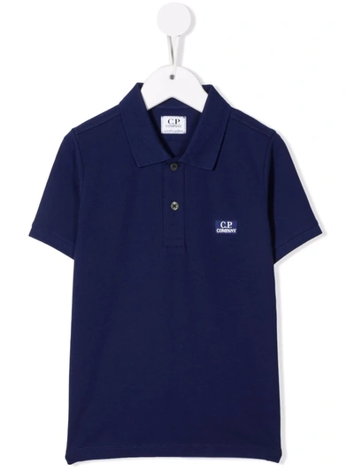 C.p. Company Kids' Embroidered-logo Polo Shirt In Blue