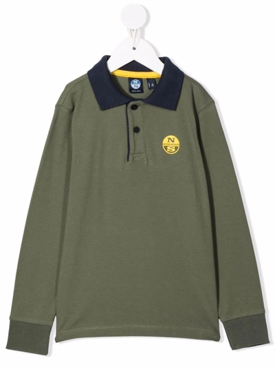 North Sails Kids' Embroidered-logo Long-sleeve Polo In Green