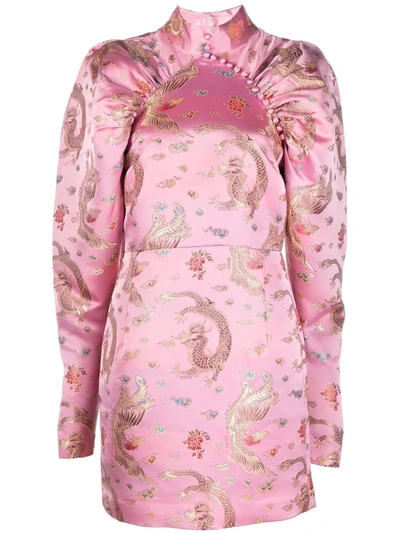 Rotate Birger Christensen Kim Dragon Jacquard Mini Dress In Pink