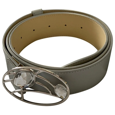 Pre-owned Swarovski Leather Belt In Grey