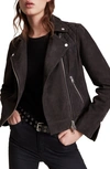 Allsaints Caden Suede Biker Jacket In Washed Black