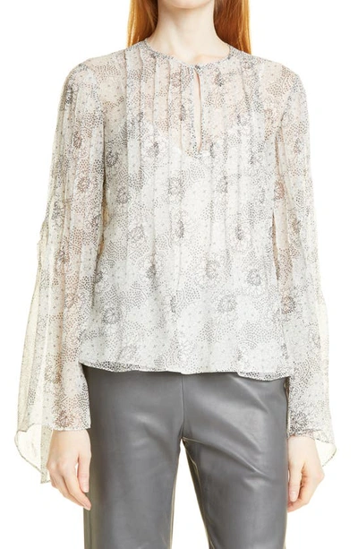 Rebecca Taylor Forget Me Not Fleur Silk Pintuck Blouse In Ivory Combo