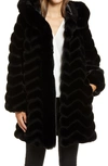 Gallery Grooved Faux Fur Hooded Jacket In Black