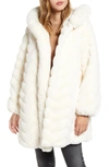 Gallery Grooved Faux Fur Hooded Jacket In Cream
