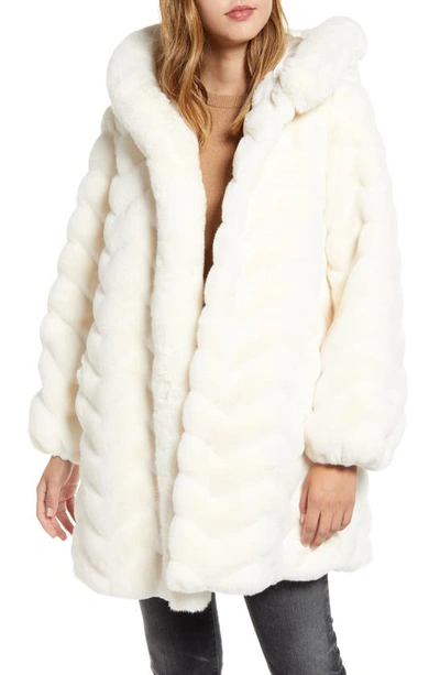Gallery Grooved Faux Fur Hooded Jacket In Cream