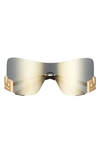 Versace Greca Curve Metal Shield Sunglasses In Dark Grey Mirror Gold