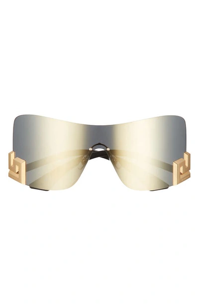 Versace Greca Curve Metal Shield Sunglasses In Dark Grey Mirror Gold