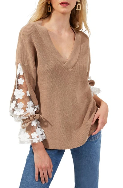 French Connection Caballo Sweater In Camel/white