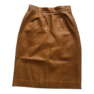 Pre-owned Loewe Leather Mid-length Skirt In Camel