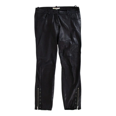 Pre-owned Maje Leather Straight Pants In Black