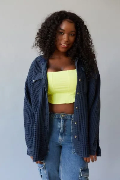 Bdg Stanley Waffle Button-down Top In Navy