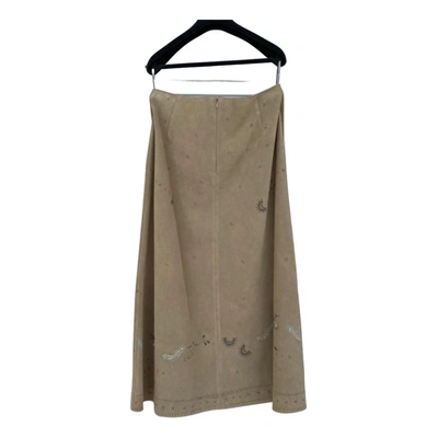 Pre-owned Dior Leather Mid-length Skirt In Beige