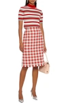 OSCAR DE LA RENTA FRAYED GINGHAM TWEED PENCIL SKIRT,3074457345631503151