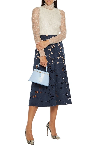 Oscar De La Renta Broderie Anglaise Culottes In Navy