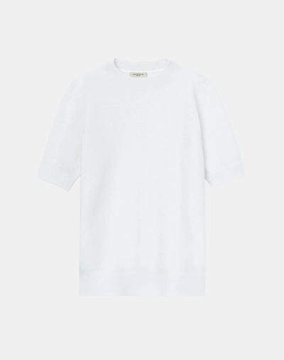 Lafayette 148 Kindcashmere Crewneck Short Sleeve Sweater In White
