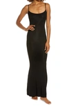 Skims Soft Lounge Ribbed Stretch-modal Maxi Slip Dress In Onyx