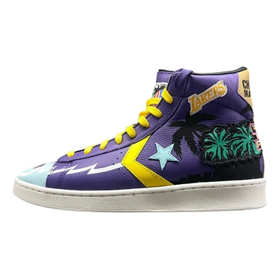 Pre-owned Converse Leather High Trainers In Purple