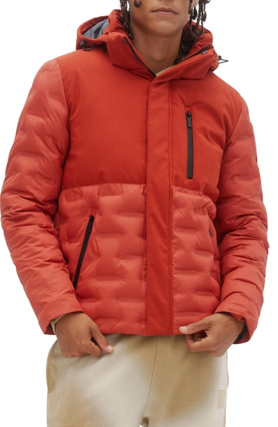 Noize Dawson Mixed Media Hooded Puffer Jacket In Sriracha