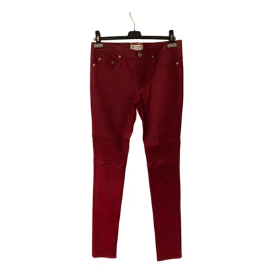Pre-owned Saint Laurent Leather Slim Pants In Red