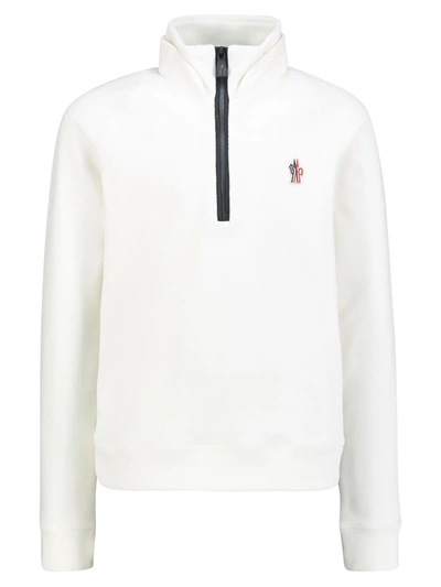Moncler Kid's Quarter Zip-up Sweatshirt In Bianco