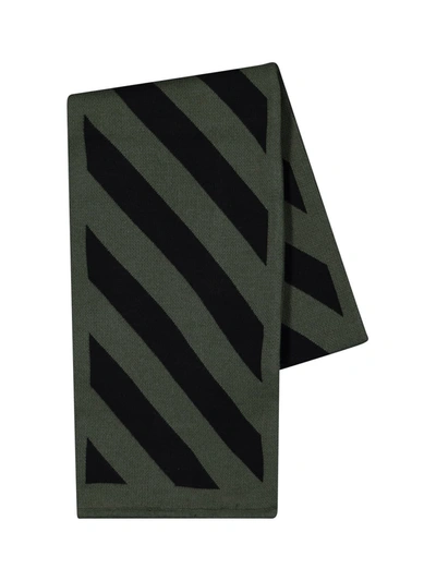 Off-white Jacquard Cotton Scarf In Green