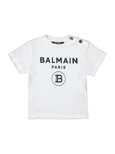 Balmain Babies' White Cotton Logo T-shirt