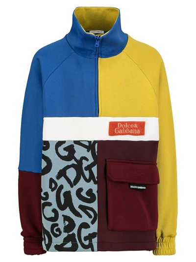 Dolce & Gabbana Kids' Colour-block Zip-front Sweatshirt In Multicolore