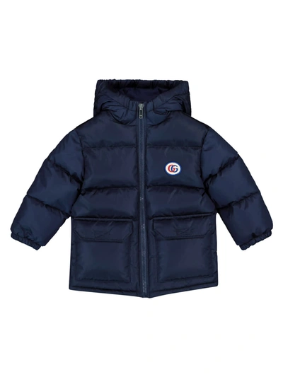 Gucci Babies' Padded Logo-patch Hooded Coat In Blue