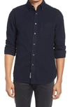 Schott Heather Flannel Long Sleeve Button-up Shirt In Navy