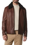 ANDREW MARC TRUXTON GENUINE SHEARLING TRIM LEATHER JACKET,AM1A2383
