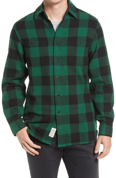 Schott Buffalo Check Flannel Long Sleeve Button-up Shirt In Green