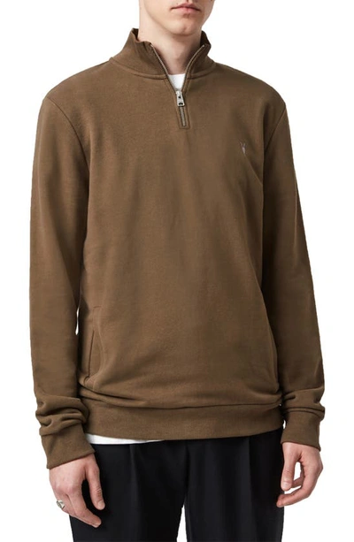 Allsaints Raven Quarter Zip Pullover In Totem Brown