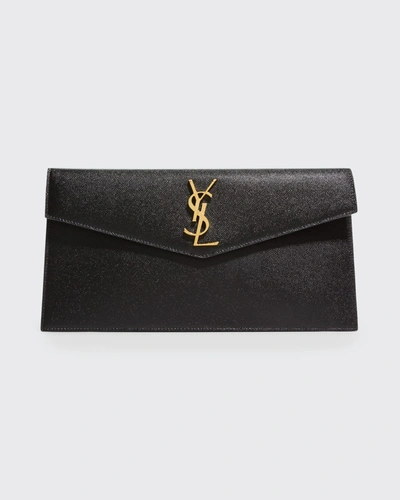 Saint Laurent Uptown Medium Ysl Monogram Grain De Poudre Pouch Bag In Black